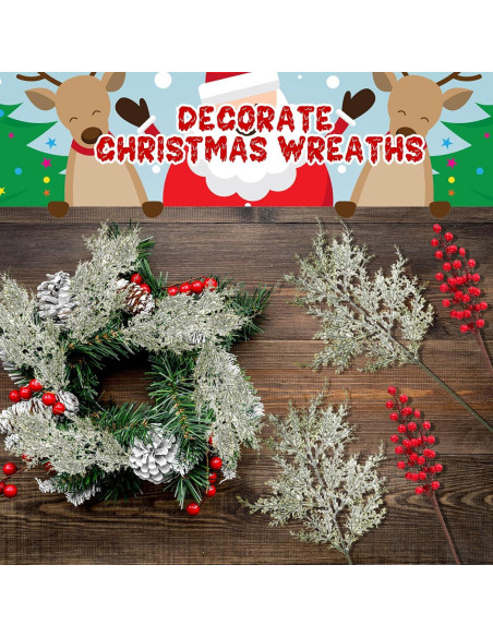 16 Ramas de Cedro Nevado Yuxung con Bayas Rojas para Decoración