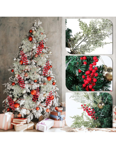 16 Ramas de Cedro Nevado Yuxung con Bayas Rojas para Decoración