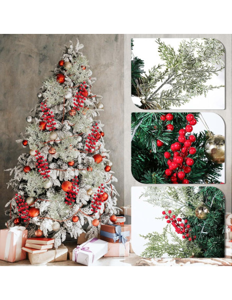 16 Ramas de Cedro Nevado Yuxung con Bayas Rojas para Decoración