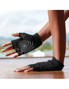 Guantes de Yoga Gaiam Mitad de Dedo Negro Gris 2