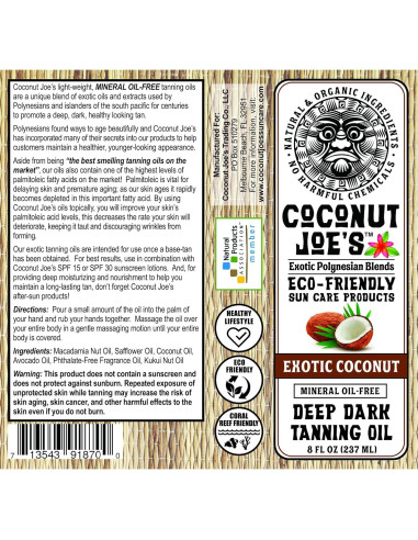 Aceite Bronceador Oscuro de Coco Coconut Joe's 236ml