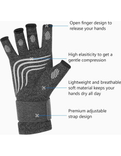 Guantes de Compresión Duerer para Artritis - Gris, Pequeño 2