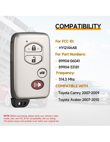 Llavero Reemplazo Toyota Camry/Avalon 2007-2010 HYQ14AAB