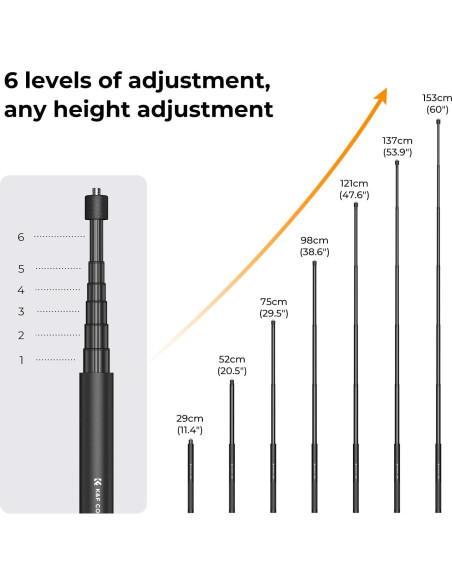K&F Concept Palo de Selfie Invisible 153cm para GoPro y DJI