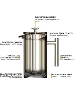 Prensa Francesa Barista Warrior 1L con Termómetro Aislada Negra 2