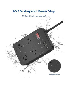 Regleta de Poder JGSTKCITY 120V a Prueba de Agua 4 Salidas 3 USB 2