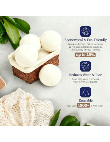 Bolas de Secado de Lana Genérico 6 Unidades 6 cm Reutilizables