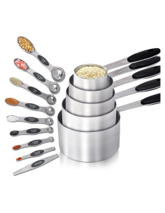 Juego de Tazas y Cucharas Medidoras KYPAX Acero Inoxidable 14 Piezas