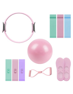 Juego de Anillo de Pilates Genérico con Pelota y Bandas Rosa