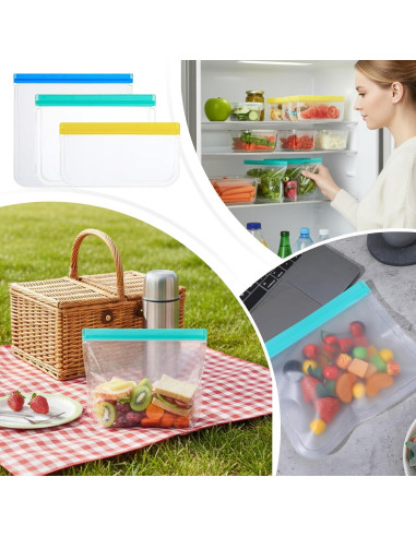 Paquete de 32 Bolsas Reutilizables de Silicona - 3 Tamaños