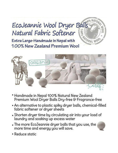 Bolas de Secadora de Lana EcoJeannie - 4 Pack XL Ecológicas