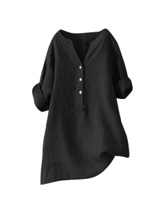 Camisa de Lino Negra para Mujeres - Talla Mediana - Verano 2024
