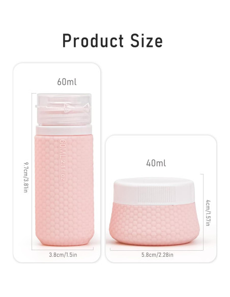 Kit de Botellas de Viaje Mabnuby 60ml y 40ml Rosa Silicona