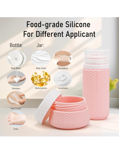 Kit de Botellas de Viaje Mabnuby 60ml y 40ml Rosa Silicona