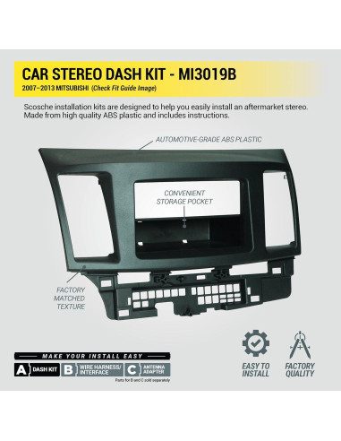 Kit de Instalación de Radio Doble DIN Scosche MI3019B para Mitsubishi 2007-2013