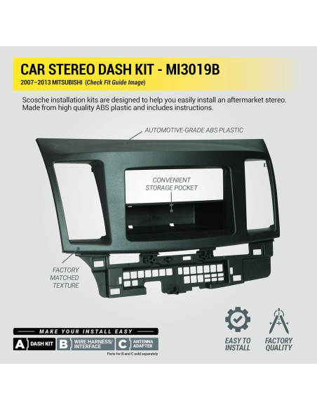 Kit de Instalación de Radio Doble DIN Scosche MI3019B para Mitsubishi 2007-2013