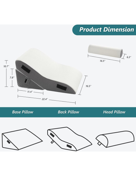 Juego de Almohadas en Cuña Longering 3 PCS 42 cm Alivio Dolor
