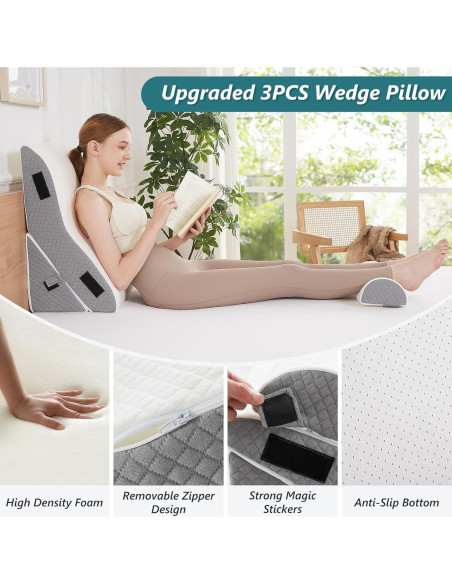 Juego de Almohadas en Cuña Longering 3 PCS 42 cm Alivio Dolor