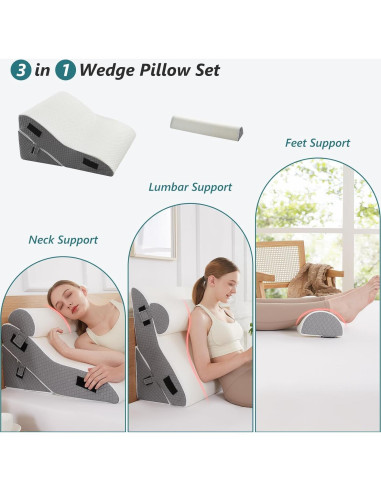 Juego de Almohadas en Cuña Longering 3 PCS 42 cm Alivio Dolor