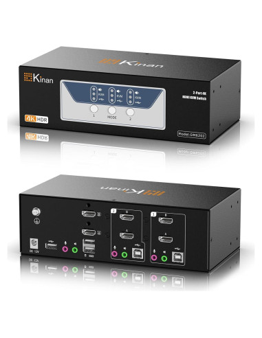 Conmutador KVM HDMI 4K Dual 2 Monitores Kinan DM6202