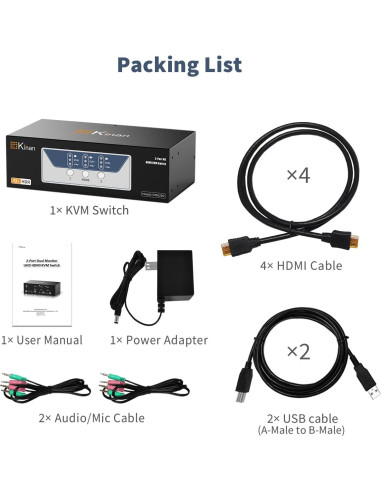 Conmutador KVM HDMI 4K Dual 2 Monitores Kinan DM6202