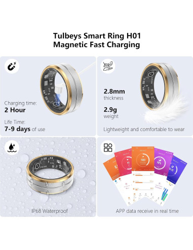 Anillo Inteligente Tulbeys US10 Plata y Oro, Monitor de Salud