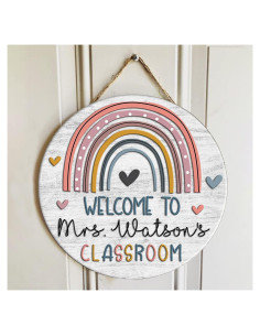 Cartel de Bienvenida Redondo de Madera 15x15 cm Arcoíris