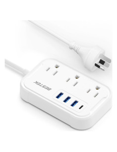 Adaptador de corriente internacional BESTEK Tipo I - 3 salidas CA y 4 USB