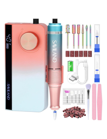 Taladro de Uñas Eléctrico SAVILAND 40000RPM Portátil Azul Naranja