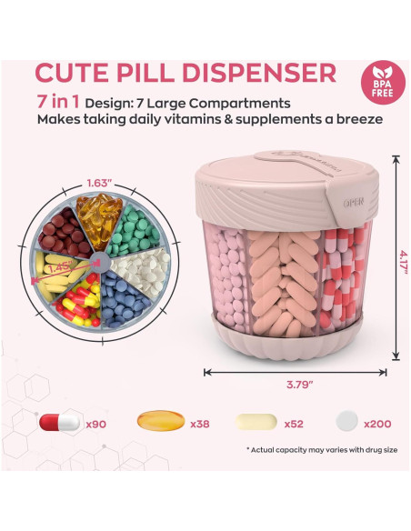Organizador de Pastillas HIONXMGA 7 en 1 Rosa 10.6 cm