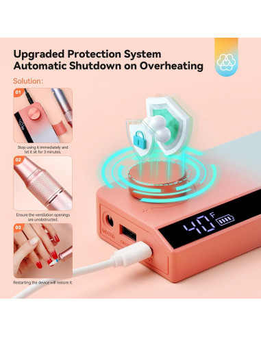 Taladro de Uñas Eléctrico SAVILAND 40000RPM Portátil Azul Naranja