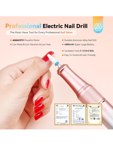 Taladro de Uñas Eléctrico SAVILAND 40000RPM Portátil Azul Naranja