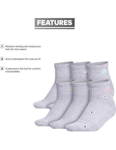 Paquete de 6 Calcetines Cortos Adidas para Mujeres - Talla 36-42