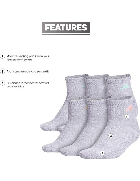 Paquete de 6 Calcetines Cortos Adidas para Mujeres - Talla 36-42