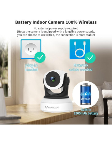 Cámara Interior VSTARCAM CS24B 2K Rotación 360 WiFi Batería