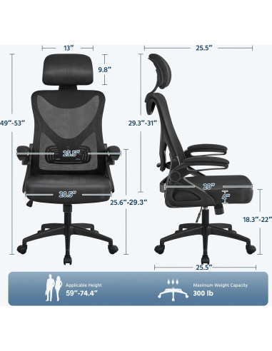 Silla de Oficina Ergonómica Yaheetech con Respaldo Alto y Reposacabezas