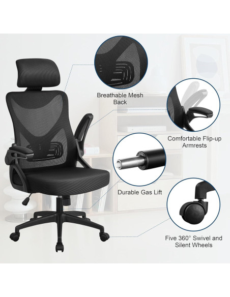 Silla de Oficina Ergonómica Yaheetech con Respaldo Alto y Reposacabezas