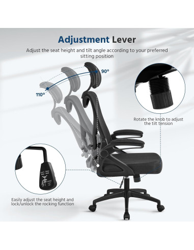 Silla de Oficina Ergonómica Yaheetech con Respaldo Alto y Reposacabezas