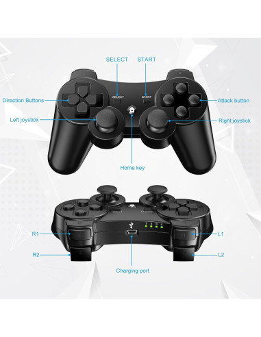 Controladores Diswoe para PS3 - Paquete de 2 Inalámbricos
