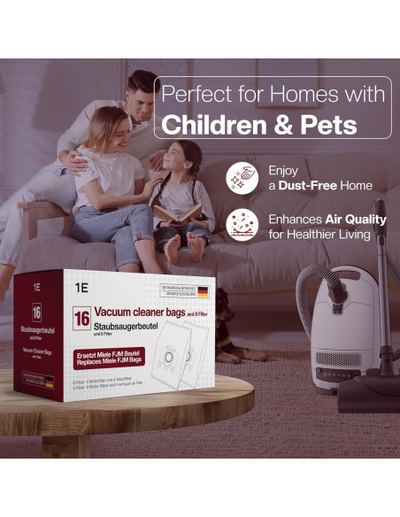 16 Bolsas de Aspiradora FJM 1E + 8 Filtros para Miele