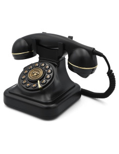 Teléfono de Línea Fija Vintage WORVABE Negro con Marcado Fácil
