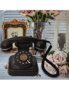 Teléfono de Línea Fija Vintage WORVABE Negro con Marcado Fácil 2