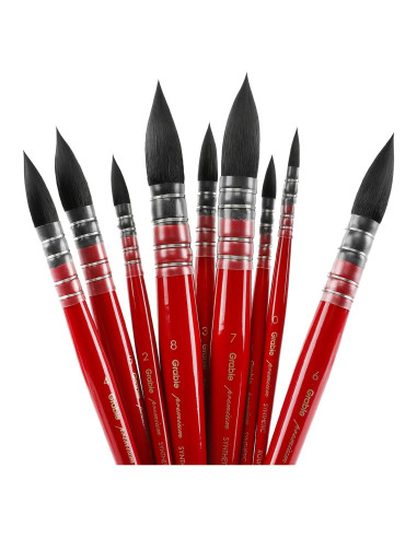 Set de Pinceles de Acuarela Grabie 9 Pcs Pelo Sintético