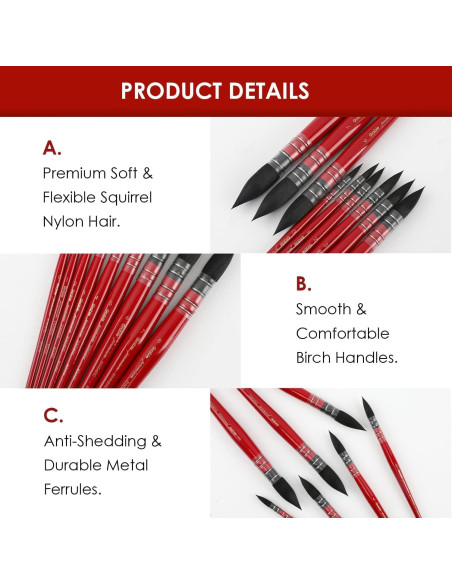 Set de Pinceles de Acuarela Grabie 9 Pcs Pelo Sintético