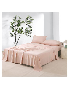 Juego de Sábanas NATUREFIELD Individual 100% Rayón Bambú Rosa