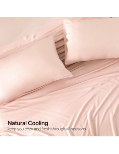Juego de Sábanas NATUREFIELD Individual 100% Rayón Bambú Rosa 2