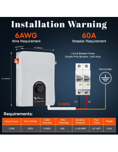 Calentador de Agua Eléctrico Sin Tanque LiberLive 11kW 240V 2