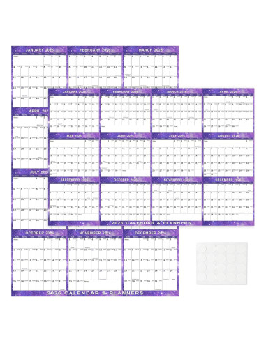 Calendario de Pared Borrable Kuraoyan 2026 61x91 cm Púrpura