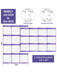Calendario de Pared Borrable Kuraoyan 2026 61x91 cm Púrpura 2