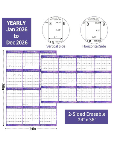 Calendario de Pared Borrable Kuraoyan 2026 61x91 cm Púrpura